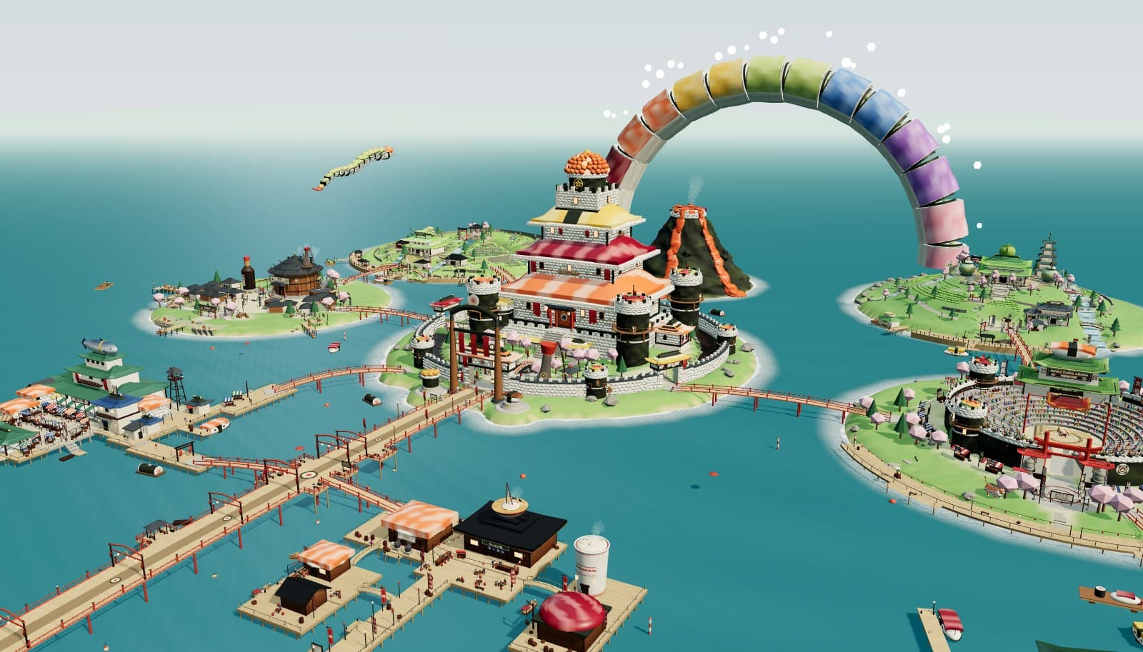 The Sushi Harbor diorama — Sushi Castle & The Volcano Roll